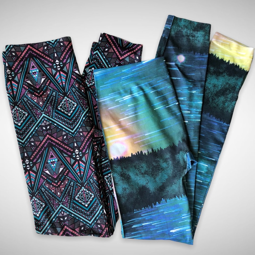 2 pair of colorful leggings lot bundle
